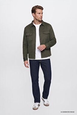 Regular Fit Normal Kesim Gömlek Yaka Cepli Bomber Ceket - KHAKI-W2620022801 (görsel 2)