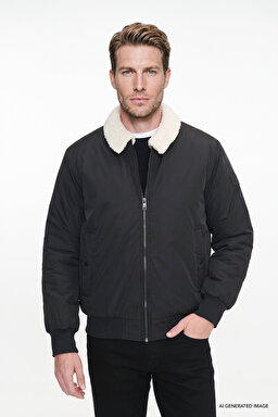 Regular Fit Normal Kesim Gömlek Yaka Cepli Bomber Ceket - Black-W2620029001