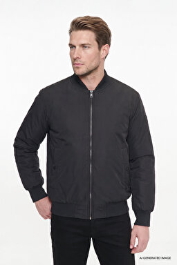 Regular Fit Normal Kesim Gömlek Yaka Cepli Bomber Ceket - Black-W2620029001 (görsel 3)