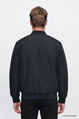 Regular Fit Normal Kesim Gömlek Yaka Cepli Bomber Ceket - Black-W2620029001 (görsel 5)