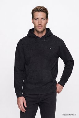 Pamuklu Regular Fit Normal Kesim Kapüşonlu Logo Detaylı Sweatshirt - Black-W2620038001