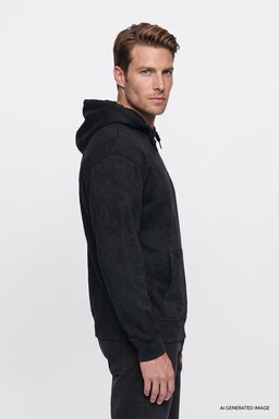 Pamuklu Regular Fit Normal Kesim Kapüşonlu Logo Detaylı Sweatshirt - Black-W2620038001 (görsel 3)