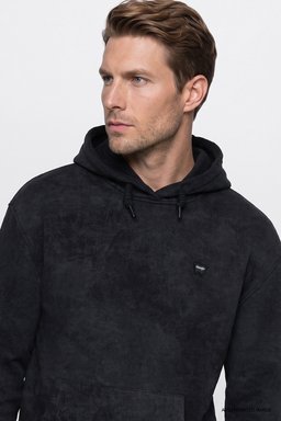Pamuklu Regular Fit Normal Kesim Kapüşonlu Logo Detaylı Sweatshirt - Black-W2620038001 (görsel 4)