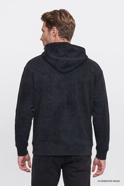 Pamuklu Regular Fit Normal Kesim Kapüşonlu Logo Detaylı Sweatshirt - Black-W2620038001 (görsel 5)