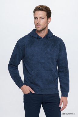 Pamuklu Regular Fit Normal Kesim Kapüşonlu Logo Detaylı Sweatshirt - Navy-W2620038410