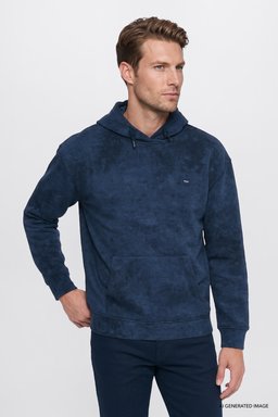 Pamuklu Regular Fit Normal Kesim Kapüşonlu Logo Detaylı Sweatshirt - Navy-W2620038410 (görsel 3)