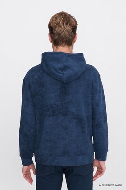 Pamuklu Regular Fit Normal Kesim Kapüşonlu Logo Detaylı Sweatshirt - Navy-W2620038410 (görsel 4)
