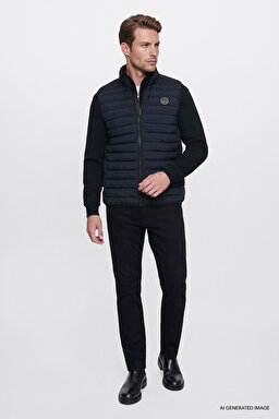Regular Fit Normal Kesim Dik Yaka Cepli Şişme Yelek - Black-W2620057001 (görsel 2)