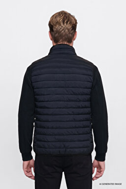 Regular Fit Normal Kesim Dik Yaka Cepli Şişme Yelek - Black-W2620057001 (görsel 4)