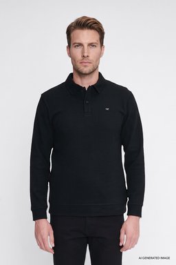 Pamuklu Selanik Regular Fit Normal Kesim Polo Yaka Sweatshirt - Black-W2620070001 (görsel 3)