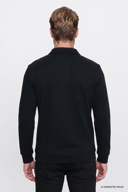 Pamuklu Selanik Regular Fit Normal Kesim Polo Yaka Sweatshirt - Black-W2620070001 (görsel 5)