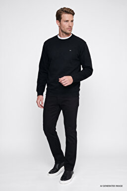Pamuklu Selanik Regular Fit Normal Kesim Bisiklet Yaka Sweatshirt - Black-W2620080001 (görsel 2)