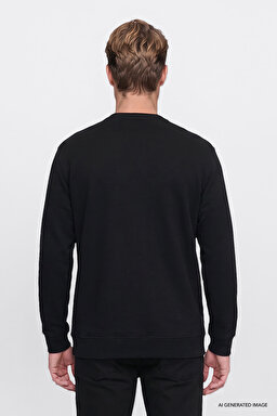 Pamuklu Selanik Regular Fit Normal Kesim Bisiklet Yaka Sweatshirt - Black-W2620080001 (görsel 4)