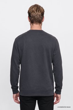 Pamuklu Selanik Regular Fit Normal Kesim Bisiklet Yaka Sweatshirt - Anthracita-W2620080003 (görsel 5)