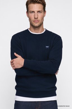 Pamuklu Selanik Regular Fit Normal Kesim Bisiklet Yaka Sweatshirt - Navy-W2620080410