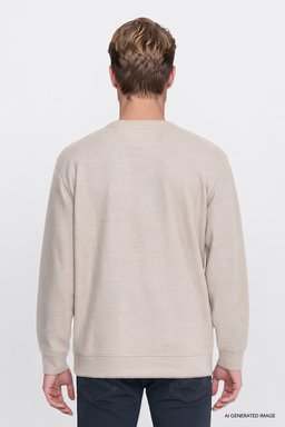 Pamuklu Selanik Regular Fit Normal Kesim Bisiklet Yaka Sweatshirt - Beige Melange-W2620080500 (görsel 4)