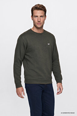 Pamuklu Selanik Regular Fit Normal Kesim Bisiklet Yaka Sweatshirt - KHAKI-W2620080801 (görsel 2)
