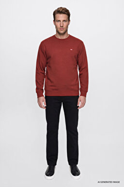 Pamuklu Selanik Regular Fit Normal Kesim Bisiklet Yaka Sweatshirt - Wine-W2620080810 (görsel 2)