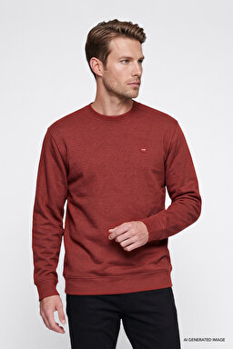 Pamuklu Selanik Regular Fit Normal Kesim Bisiklet Yaka Sweatshirt - Wine-W2620080810 (görsel 3)