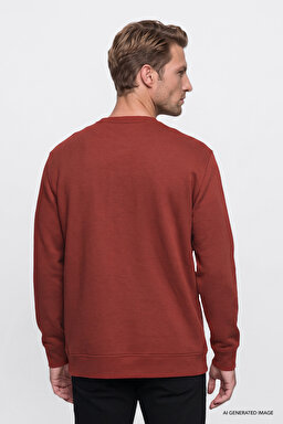 Pamuklu Selanik Regular Fit Normal Kesim Bisiklet Yaka Sweatshirt - Wine-W2620080810 (görsel 4)