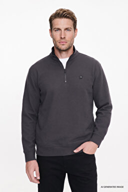 Pamuklu Selanik Regular Fit Normal Kesim Fermuarlı Dik Yaka Sweatshirt - Anthracita-W2620081035