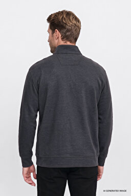 Pamuklu Selanik Regular Fit Normal Kesim Fermuarlı Dik Yaka Sweatshirt - Anthracita-W2620081035 (görsel 4)