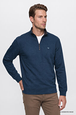 Pamuklu Selanik Regular Fit Normal Kesim Fermuarlı Dik Yaka Sweatshirt - Petrol-W2620081406