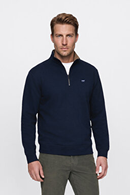 Pamuklu Selanik Regular Fit Normal Kesim Fermuarlı Dik Yaka Sweatshirt - Navy-W2620081410