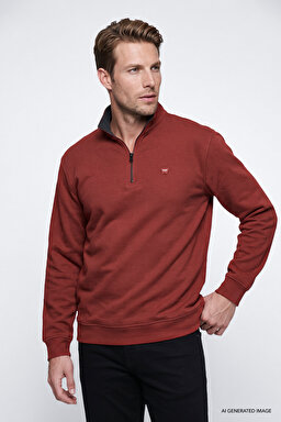 Pamuklu Selanik Regular Fit Normal Kesim Fermuarlı Dik Yaka Sweatshirt - Wine-W2620081810