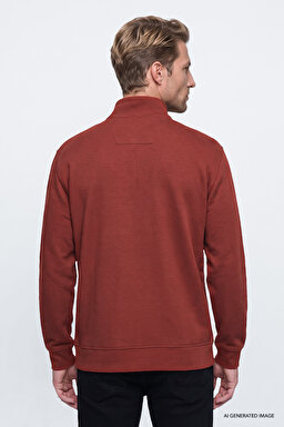 Pamuklu Selanik Regular Fit Normal Kesim Fermuarlı Dik Yaka Sweatshirt - Wine-W2620081810 (görsel 4)