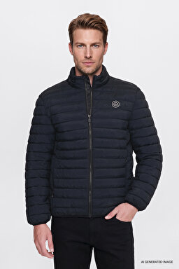 Regular Fit Normal Kesim Dik Yaka Cepli Şişme Mont - Black-W2620117001