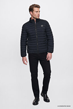 Regular Fit Normal Kesim Dik Yaka Cepli Şişme Mont - Black-W2620117001 (görsel 2)