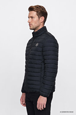 Regular Fit Normal Kesim Dik Yaka Cepli Şişme Mont - Black-W2620117001 (görsel 3)