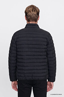 Regular Fit Normal Kesim Dik Yaka Cepli Şişme Mont - Black-W2620117001 (görsel 4)