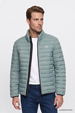 Regular Fit Normal Kesim Dik Yaka Cepli Şişme Mont - BalsamGreen-W2620117267