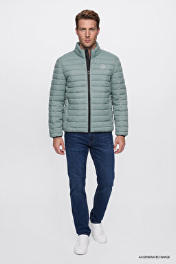 Regular Fit Normal Kesim Dik Yaka Cepli Şişme Mont - BalsamGreen-W2620117267 (görsel 2)