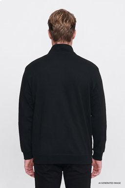 Yumuşak Dokulu Regular Fit Normal Kesim Fermuarlı Dik Yaka Sweatshirt - Black-W2620122001 (görsel 4)