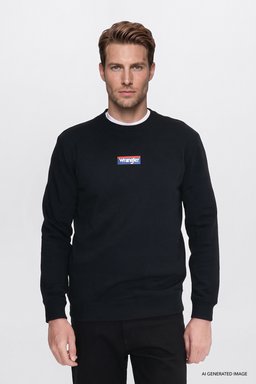 Pamuklu Regular Fit Normal Kesim Bisiklet Yaka Logo Detaylı Sweatshirt - Black-W2620152001 (görsel 3)