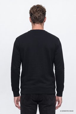 Pamuklu Regular Fit Normal Kesim Bisiklet Yaka Logo Detaylı Sweatshirt - Black-W2620152001 (görsel 5)