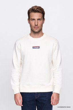 Pamuklu Regular Fit Normal Kesim Bisiklet Yaka Logo Detaylı Sweatshirt - Off White-W2620152102 (görsel 2)
