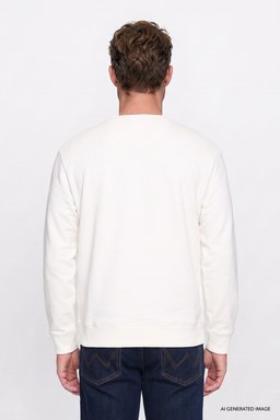 Pamuklu Regular Fit Normal Kesim Bisiklet Yaka Logo Detaylı Sweatshirt - Off White-W2620152102 (görsel 4)