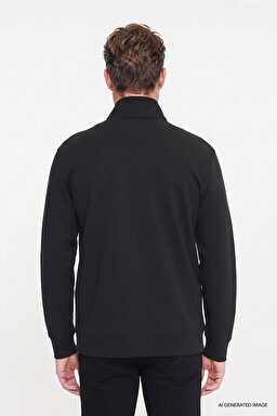 Pamuklu Regular Fit Normal Kesim Fermuarlı Dik Yaka Logo Detaylı Sweatshirt - Black-W2620157001 (görsel 4)