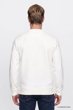 Pamuklu Regular Fit Normal Kesim Fermuarlı Dik Yaka Logo Detaylı Sweatshirt - Worn White-W2620157W02 (görsel 4)