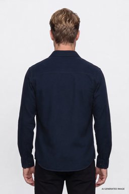 %100 Pamuk Regular Fit Normal Kesim Lacivert Gömlek - Navy-W2620202410 (görsel 5)