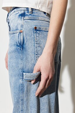 Mom Carpenter Fit Normal Bel Düz Paça Mavi Esnek Jean Kot Pantolon - Cool Spot-W26CYLZ36 (görsel 5)