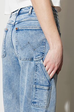 Mom Carpenter Fit Normal Bel Düz Paça Mavi Esnek Jean Kot Pantolon - Cool Spot-W26CYLZ36 (görsel 7)