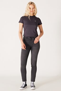 Slim Fit Dar Kesim Normal Bel Siyah Esnek Jean Kot Pantolon - Zuri-W26LKBT15 (görsel 2)