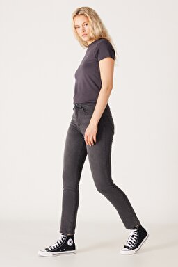 Slim Fit Dar Kesim Normal Bel Siyah Esnek Jean Kot Pantolon - Zuri-W26LKBT15 (görsel 3)