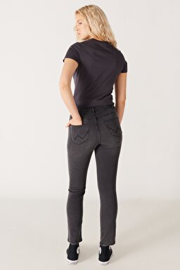 Slim Fit Dar Kesim Normal Bel Siyah Esnek Jean Kot Pantolon - Zuri-W26LKBT15 (görsel 6)