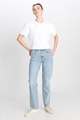 Straight Fit Düz Kesim Normal Bel Mavi Pamuklu Esnek Denim Jean Pantolon - Light Indigo-W26R00007319 (görsel 2)